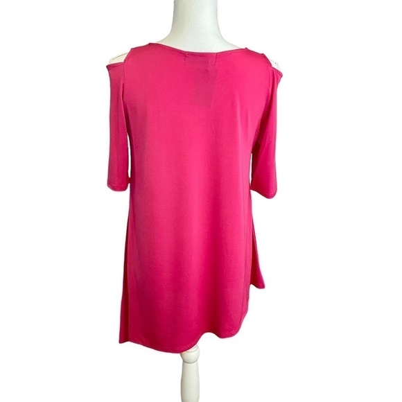 Astoria Born Bright Pink Cold Shoulder Slinky Top with Asymmetrical Hem. Med - Picture 3 of 8